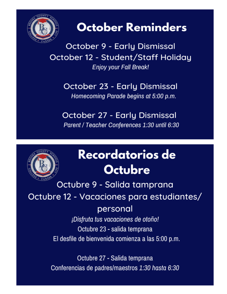 October Dates and Reminders