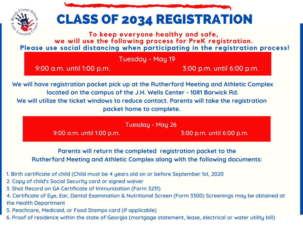 Registration Process for the Class of 2034 North Brooks Elementary School