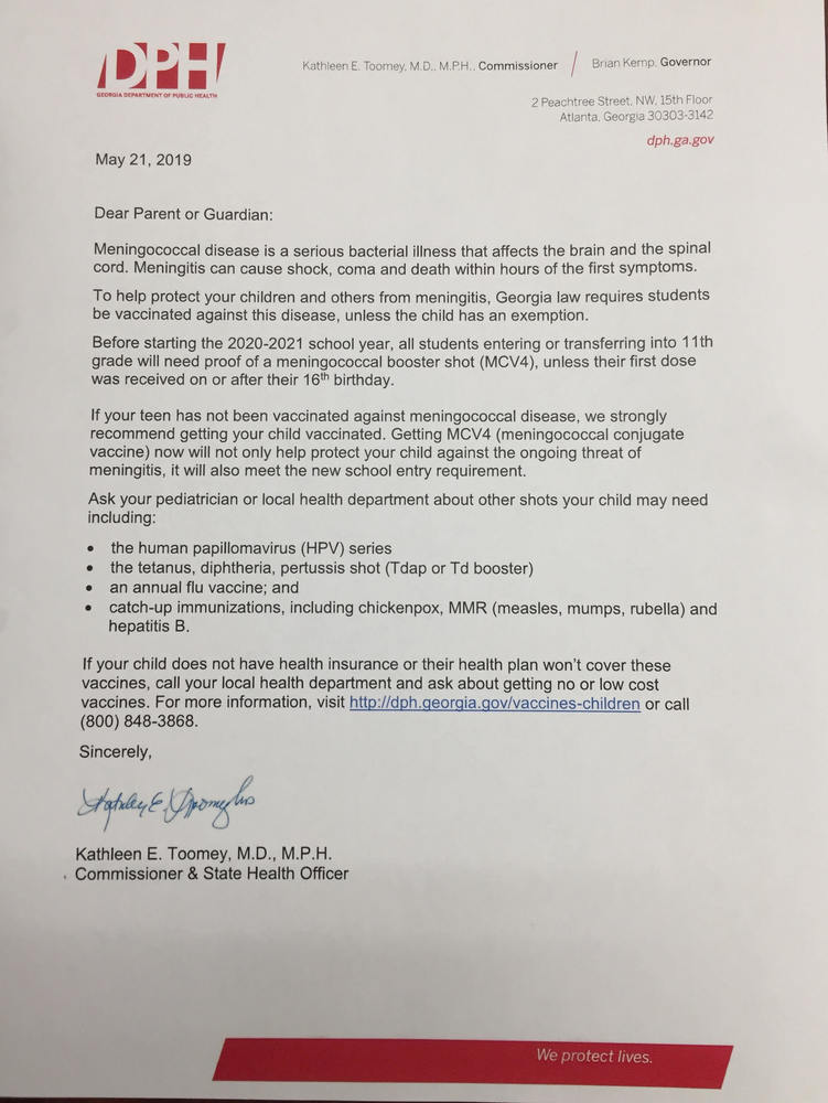 Letter from the Department of Public Health