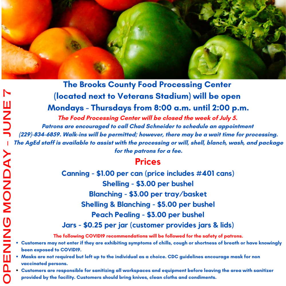 BC Food Processing Plant Information Brooks County High School