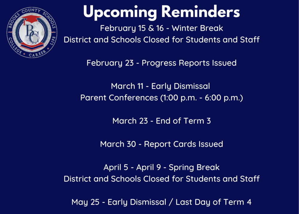 Reminder of Important Dates!