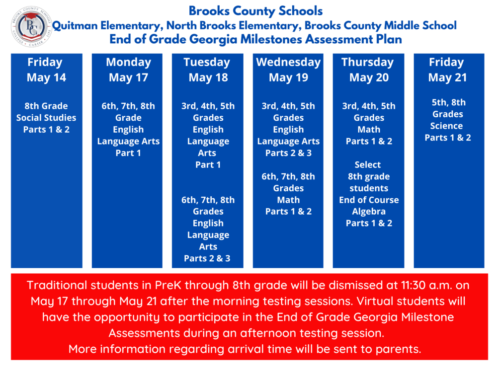 NBES Early Dismissal Dates May 17th-May 21st due to GMAS Testing